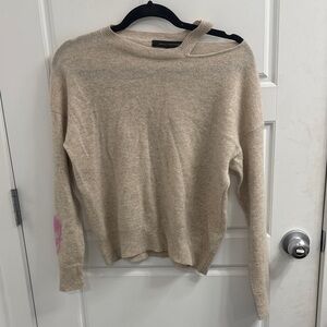 Skull Cashmere Crop Sweater Womens XS‎ Asymmetrical Neck Cutout Pink on Oatmeal